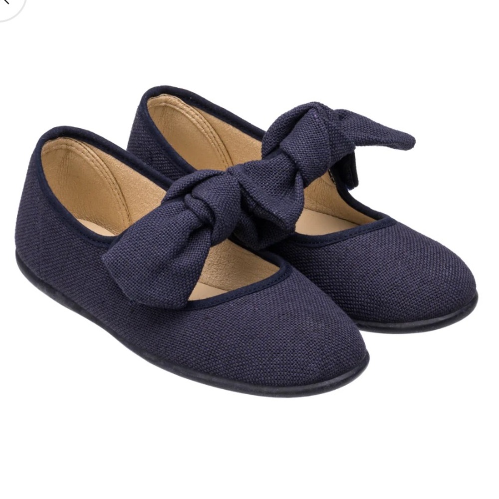Infant Baby Toddler Elephantito Linen Mary Jane Flats Bow Shoes Dressy Navy Blue